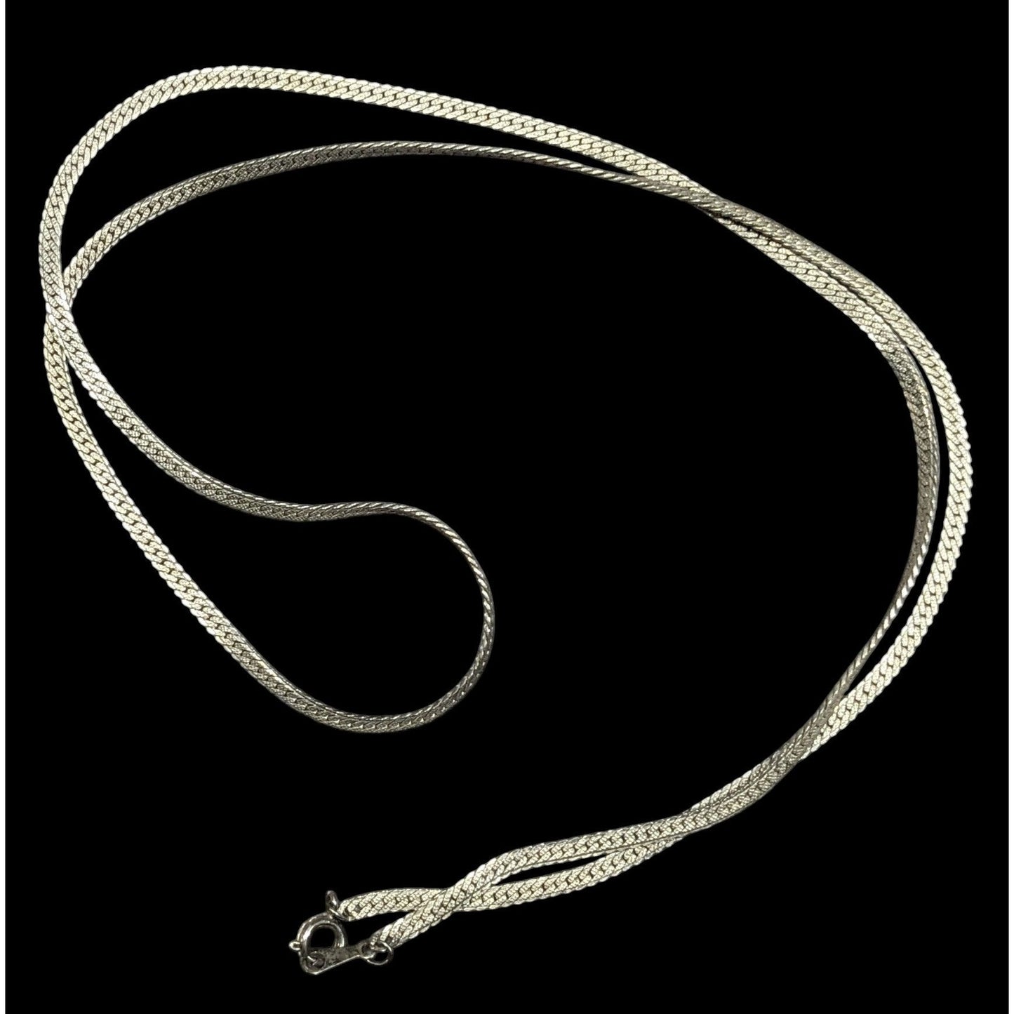 Classic Flattened Herringbone Silver Tone Chain Necklace