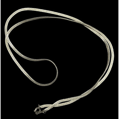 Classic Flattened Herringbone Silver Tone Chain Necklace