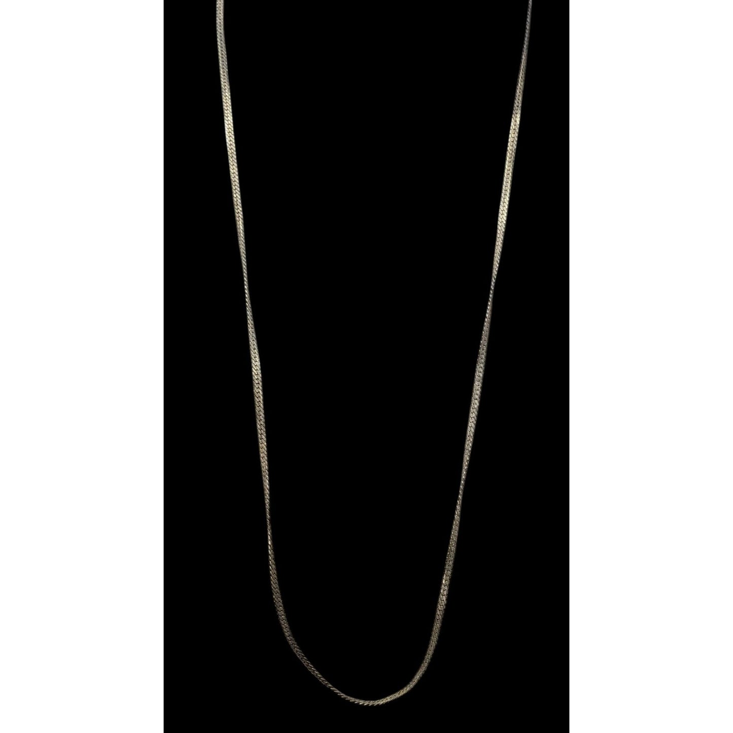 Classic Flattened Herringbone Silver Tone Chain Necklace