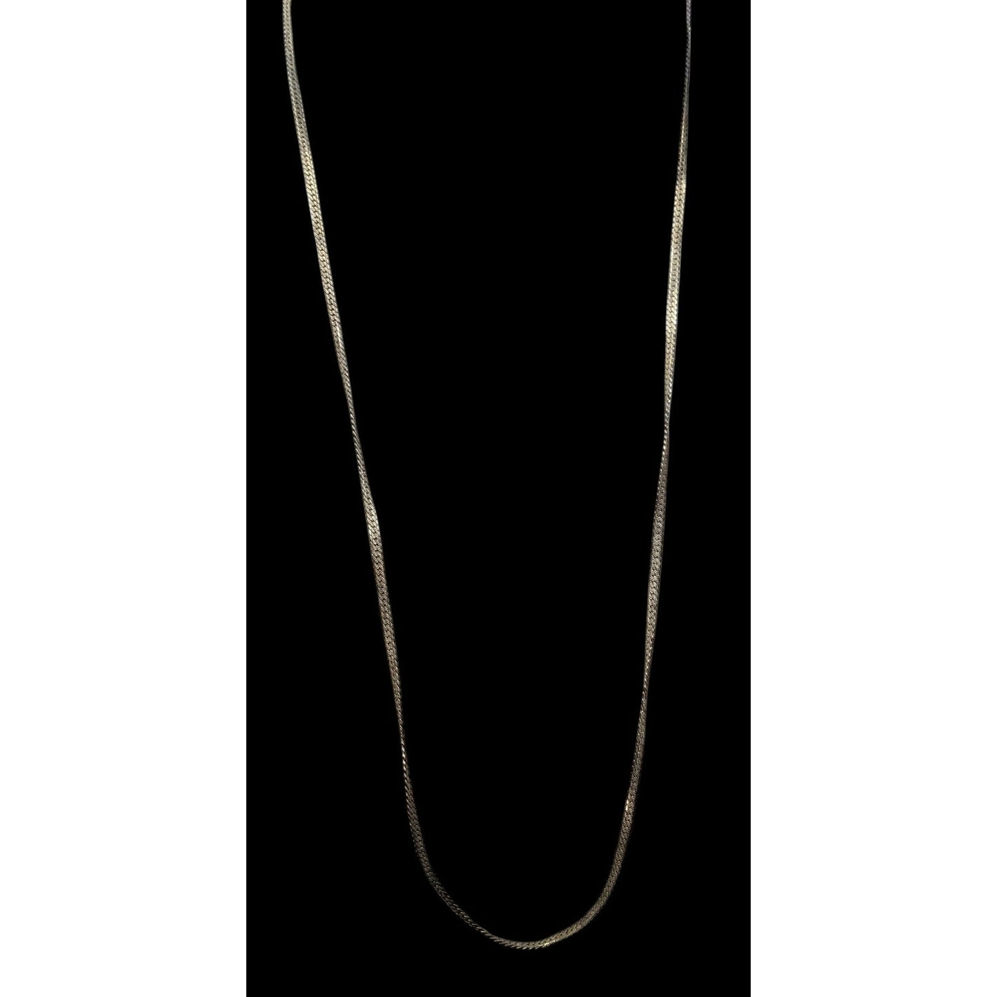 Classic Flattened Herringbone Silver Tone Chain Necklace