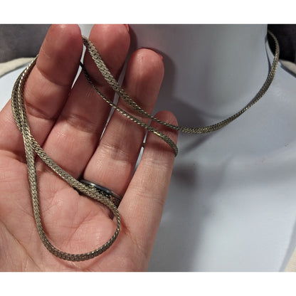 Classic Flattened Herringbone Silver Tone Chain Necklace