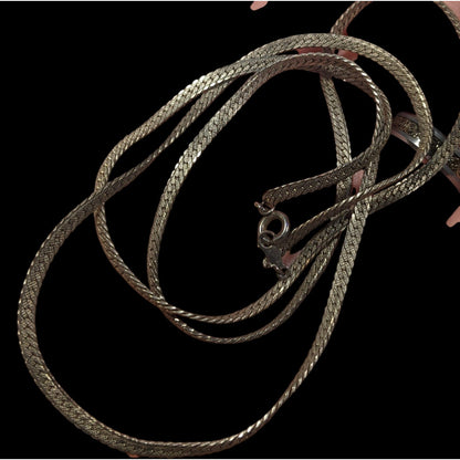 Classic Flattened Herringbone Silver Tone Chain Necklace
