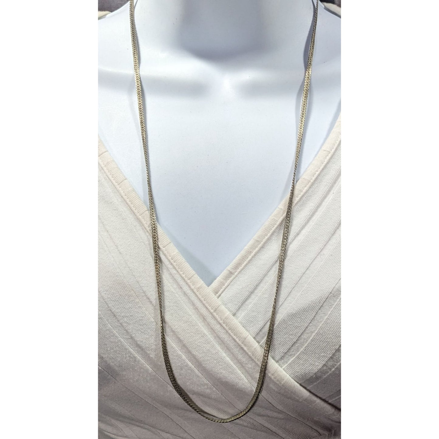 Classic Flattened Herringbone Silver Tone Chain Necklace