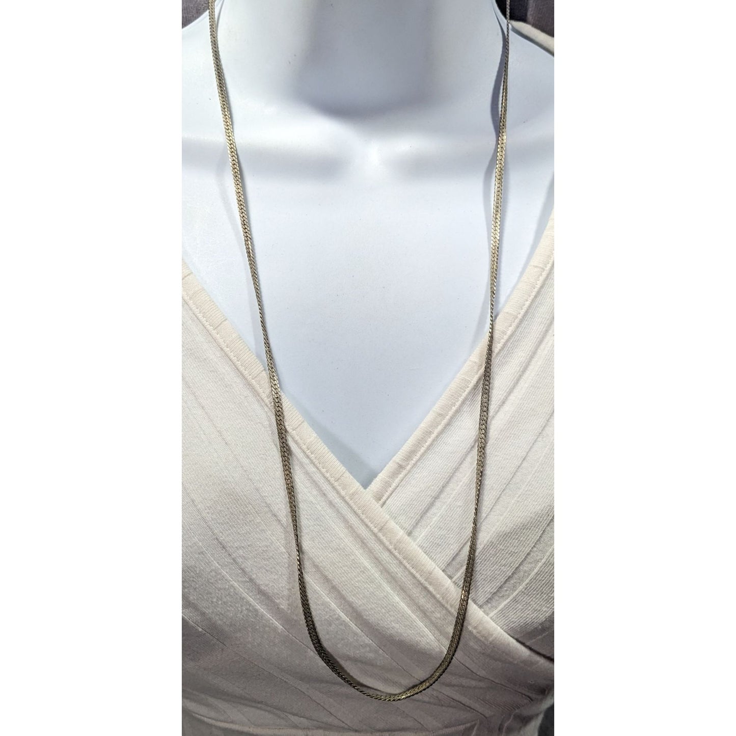 Classic Flattened Herringbone Silver Tone Chain Necklace