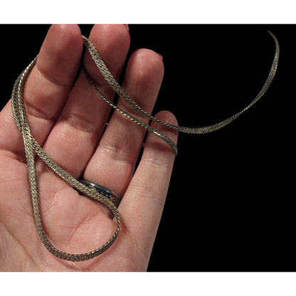Classic Flattened Herringbone Silver Tone Chain Necklace
