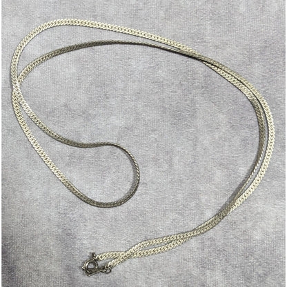 Classic Flattened Herringbone Silver Tone Chain Necklace