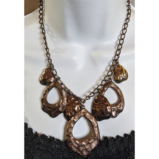 Vintage Liz Claiborne Bohemian Bronze Statement Necklace With Textured Open Pendants