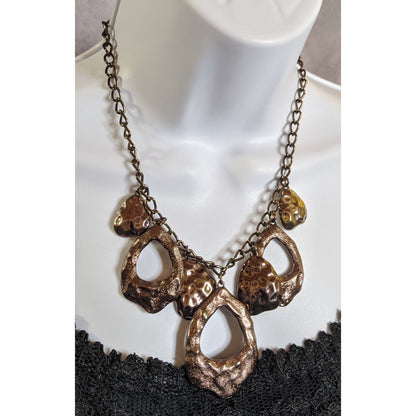 Vintage Liz Claiborne Bohemian Bronze Statement Necklace With Textured Open Pendants