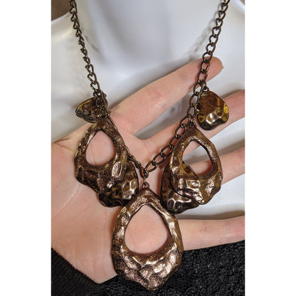 Vintage Liz Claiborne Bohemian Bronze Statement Necklace With Textured Open Pendants