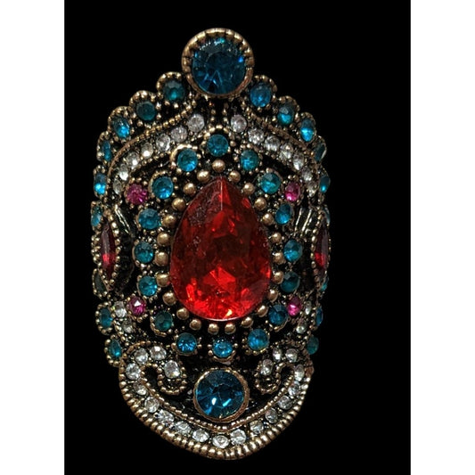 Bohemian Glam Red And Blue Gemmed Cocktail Ring