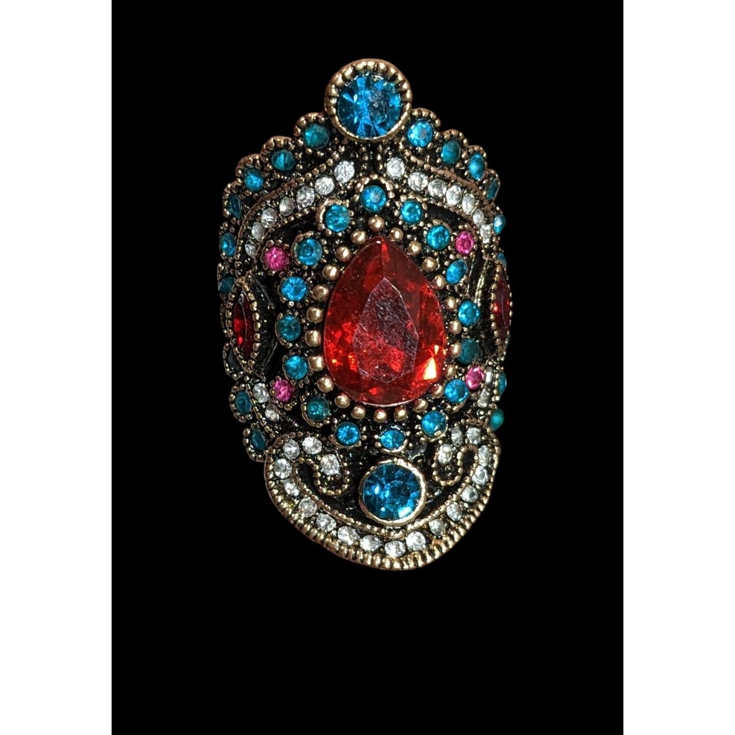 Bohemian Glam Red And Blue Gemmed Cocktail Ring