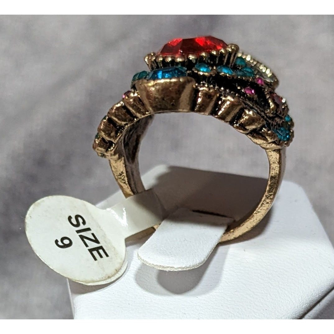 Bohemian Glam Red And Blue Gemmed Cocktail Ring
