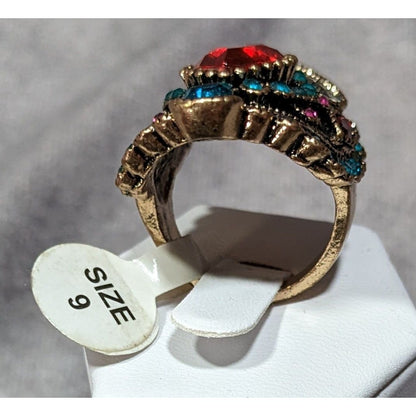 Bohemian Glam Red And Blue Gemmed Cocktail Ring