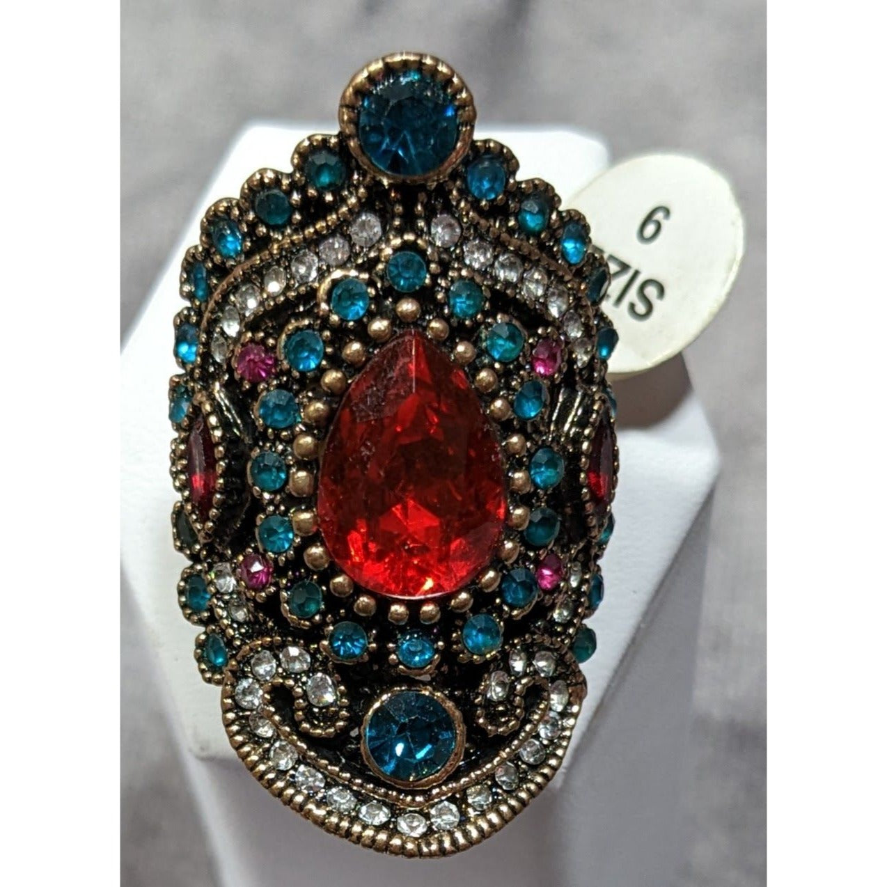 Bohemian Glam Red And Blue Gemmed Cocktail Ring