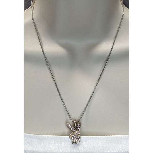 Vintage Playboy Signed Crystal Bunny Pendant Necklace