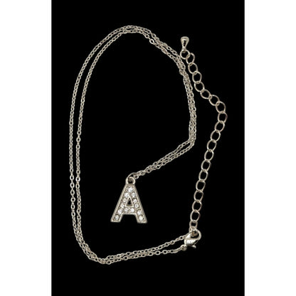 Letter A Rhinestone Pendant Necklace Silver Tone Initial Necklace Casual Glam Jewelry