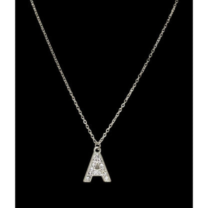Letter A Rhinestone Pendant Necklace Silver Tone Initial Necklace Casual Glam Jewelry