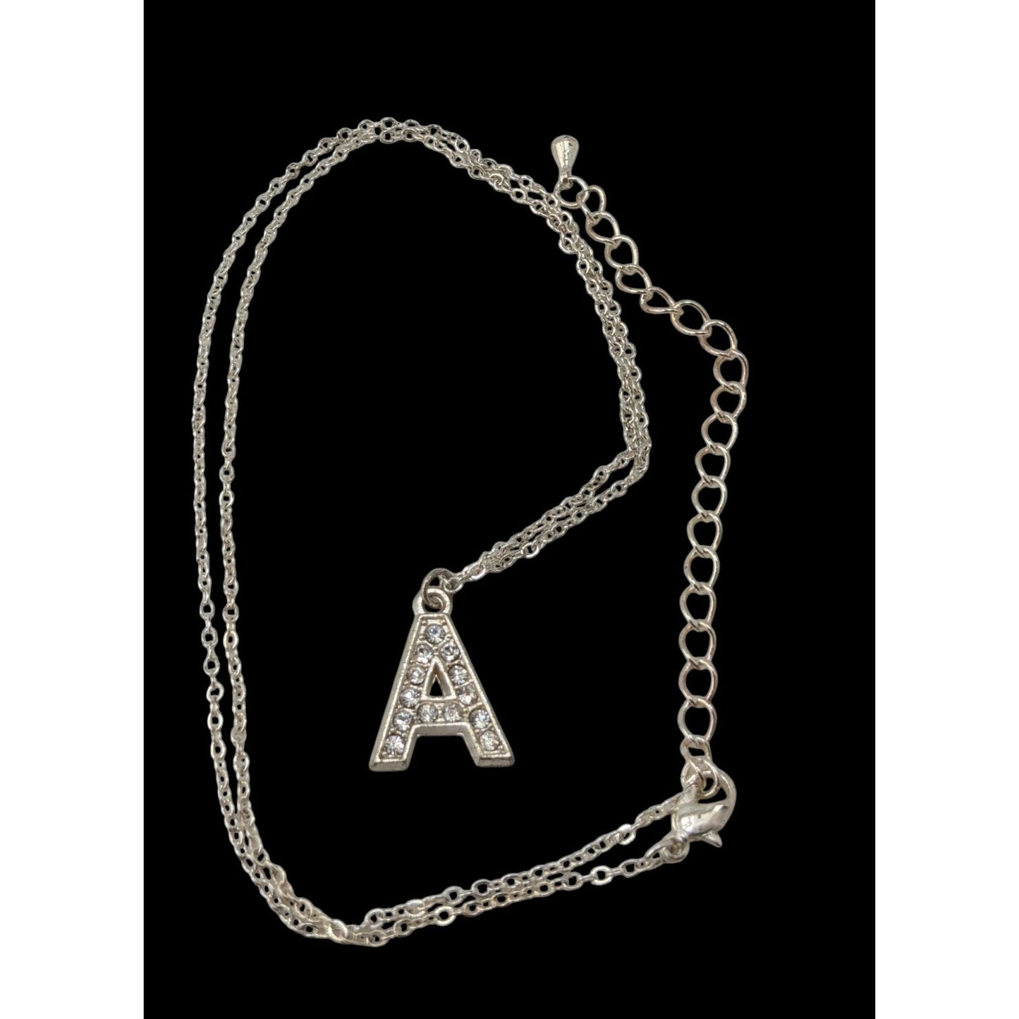 Letter A Rhinestone Pendant Necklace Silver Tone Initial Necklace Casual Glam Jewelry