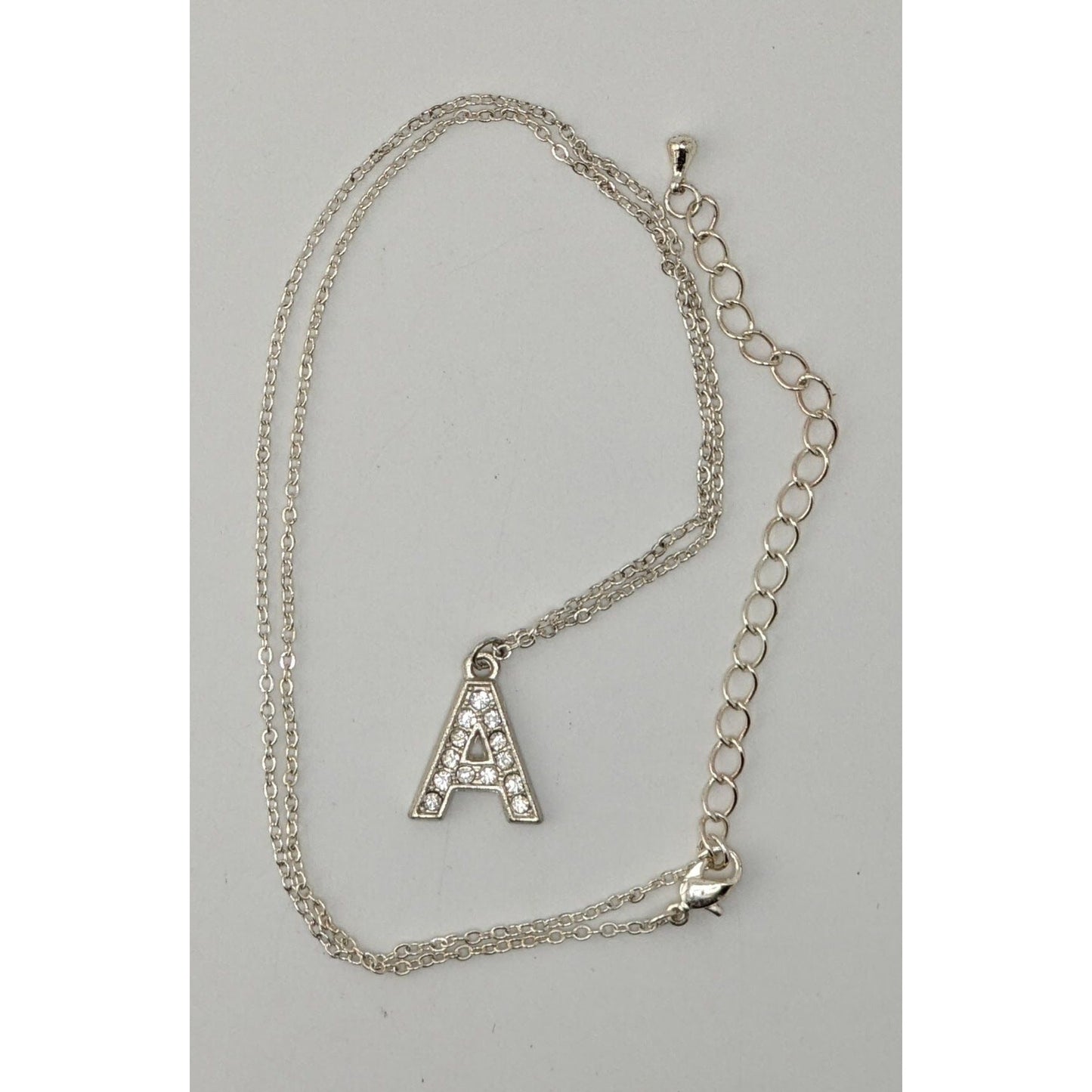 Letter A Rhinestone Pendant Necklace Silver Tone Initial Necklace Casual Glam Jewelry