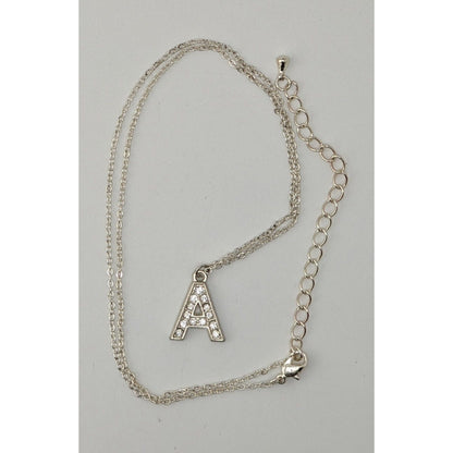 Letter A Rhinestone Pendant Necklace Silver Tone Initial Necklace Casual Glam Jewelry