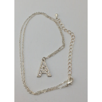 Letter A Rhinestone Pendant Necklace Silver Tone Initial Necklace Casual Glam Jewelry