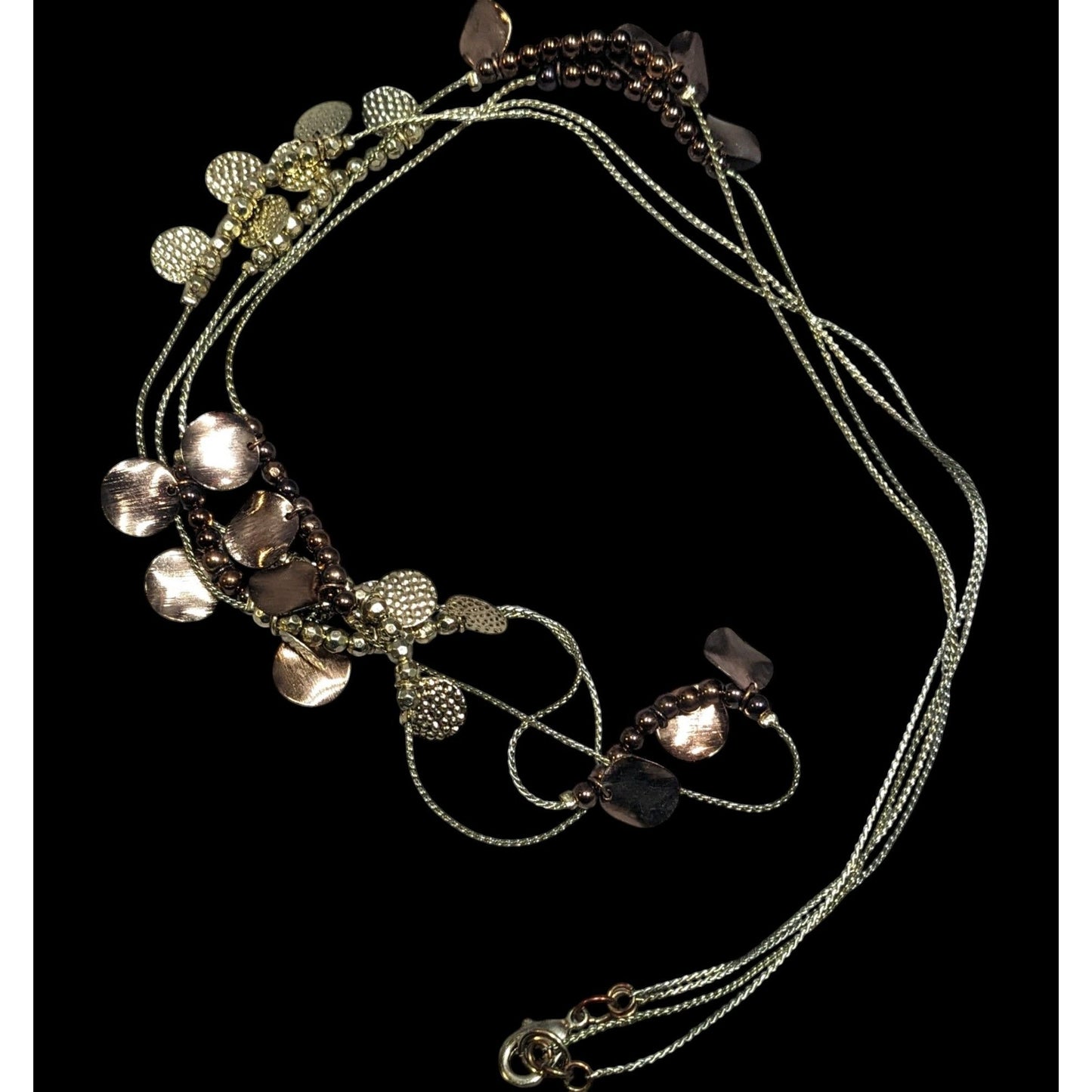 Elegant Bohemian Gold Tone Bead And Disc Charm Station Necklace