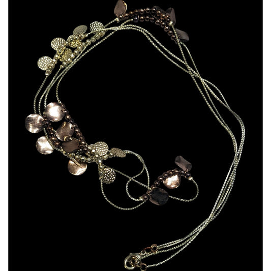 Elegant Bohemian Gold Tone Bead And Disc Charm Station Necklace