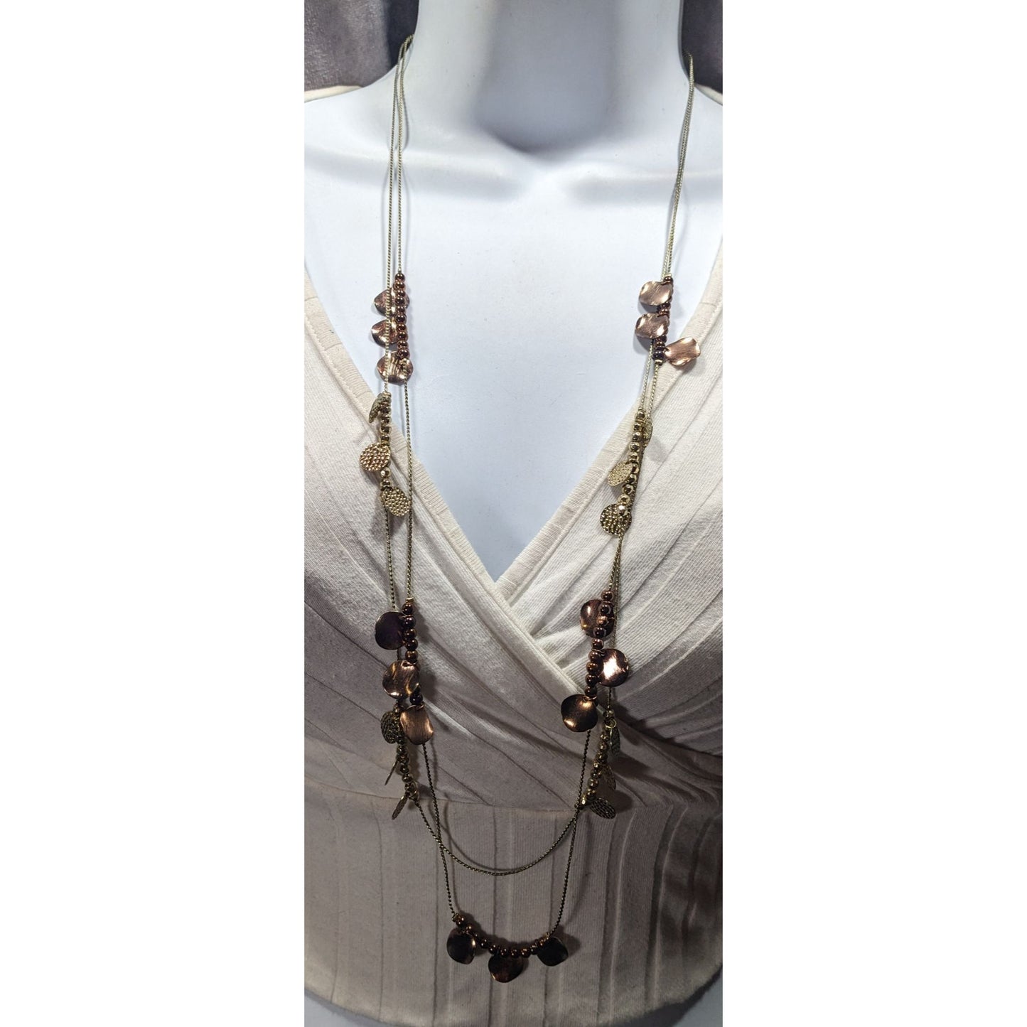 Elegant Bohemian Gold Tone Bead And Disc Charm Station Necklace