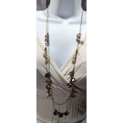Elegant Bohemian Gold Tone Bead And Disc Charm Station Necklace
