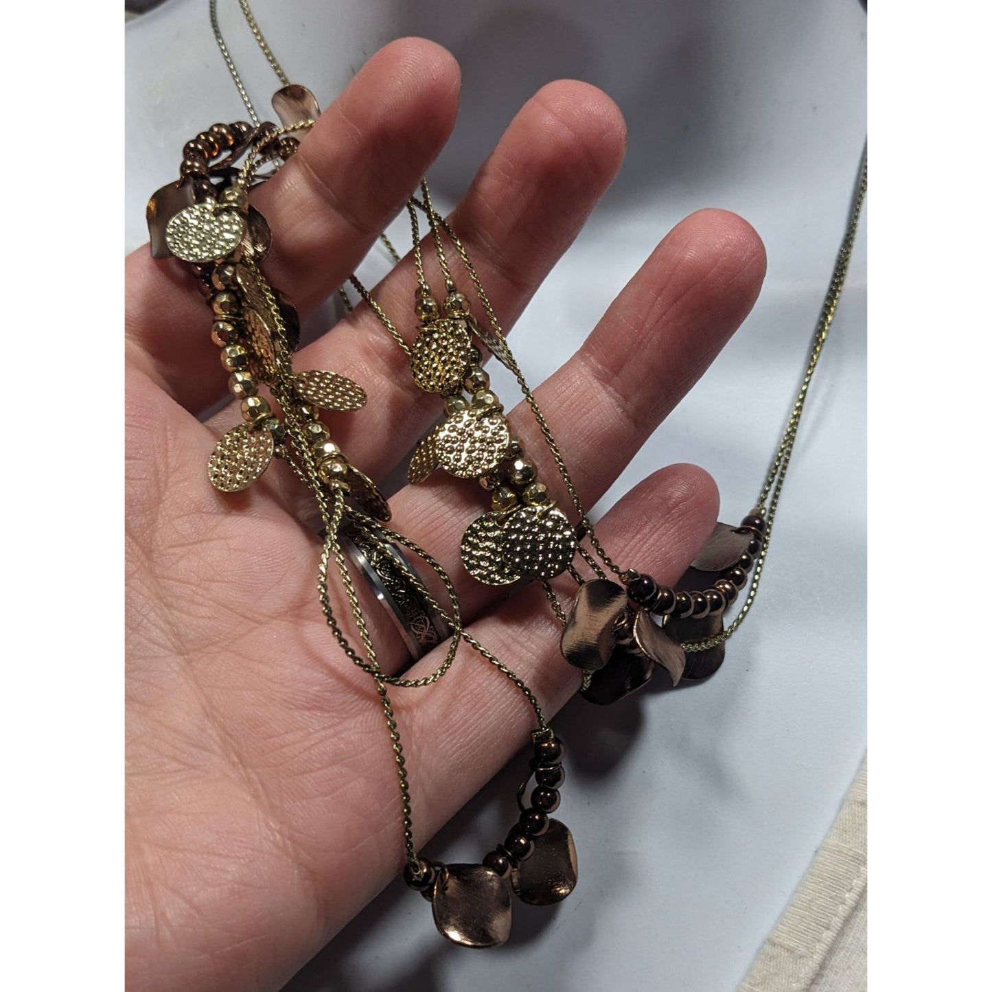 Elegant Bohemian Gold Tone Bead And Disc Charm Station Necklace