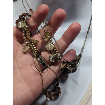 Elegant Bohemian Gold Tone Bead And Disc Charm Station Necklace