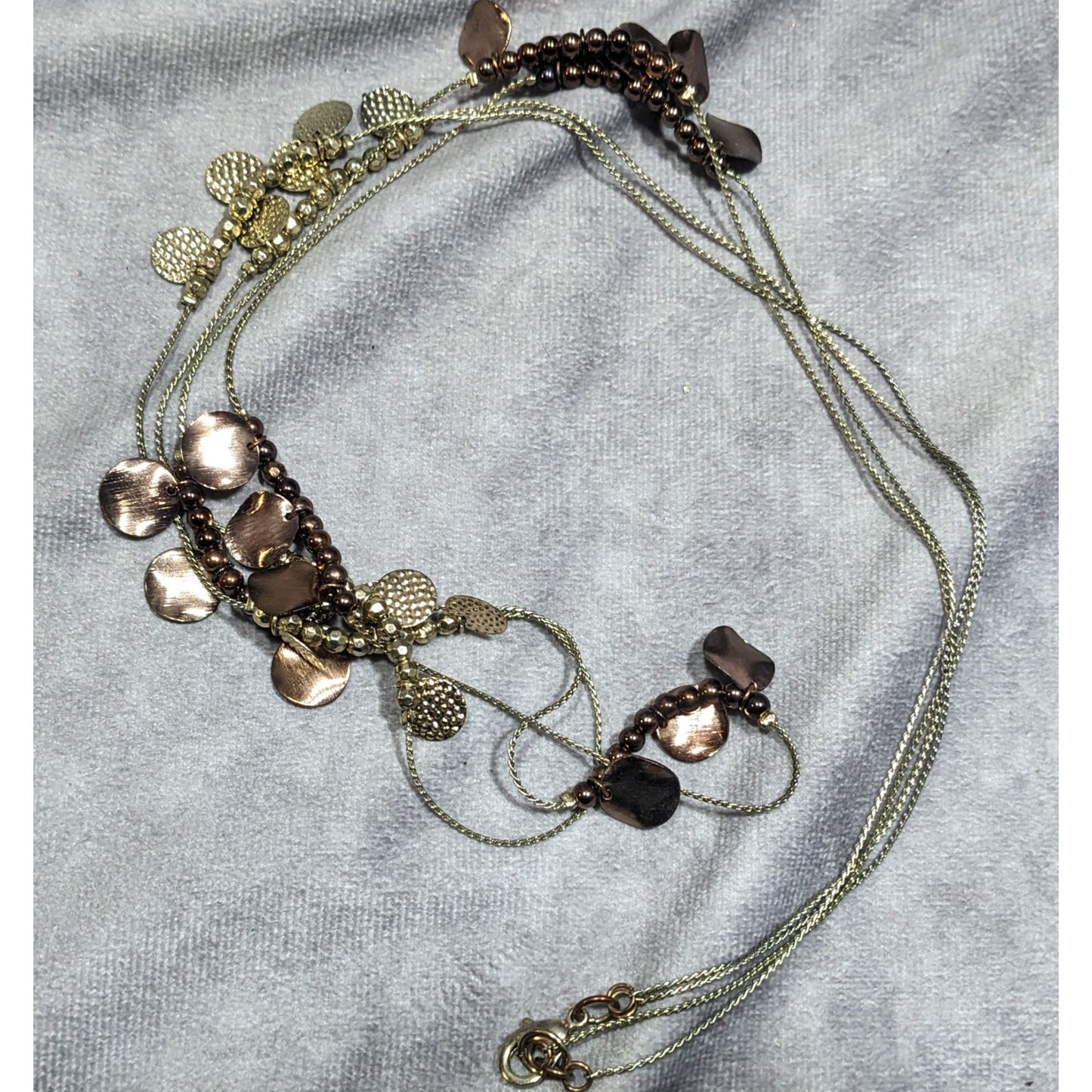 Elegant Bohemian Gold Tone Bead And Disc Charm Station Necklace