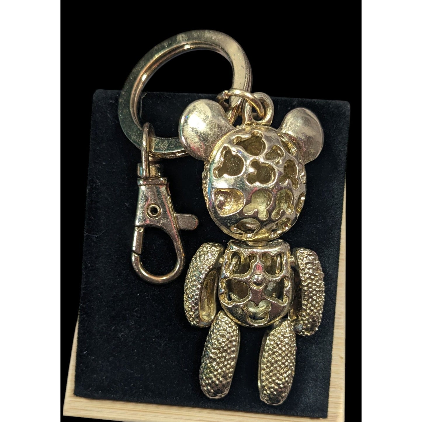Vintage Glam Pink And Gold Tone Rhinestone Articulated Bear Keychain