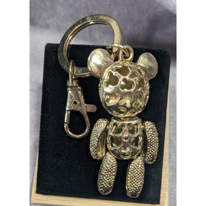 Vintage Glam Pink And Gold Tone Rhinestone Articulated Bear Keychain