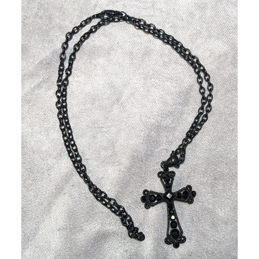 Gothic Black Rhinestone Cross Pendant Necklace