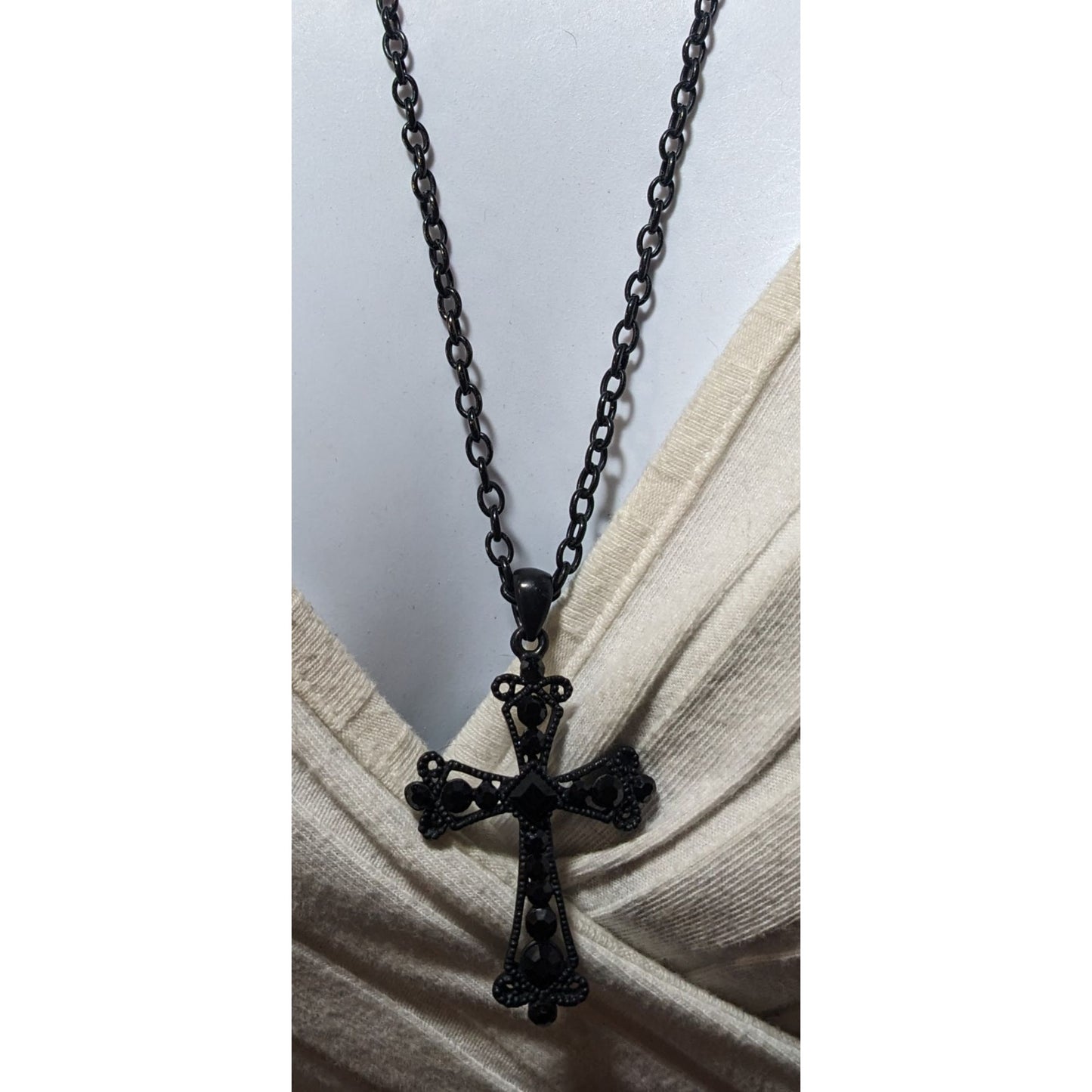 Gothic Black Rhinestone Cross Pendant Necklace