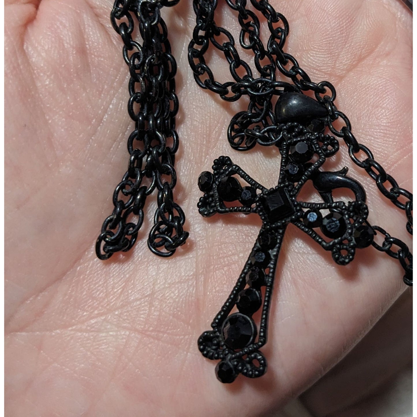 Gothic Black Rhinestone Cross Pendant Necklace