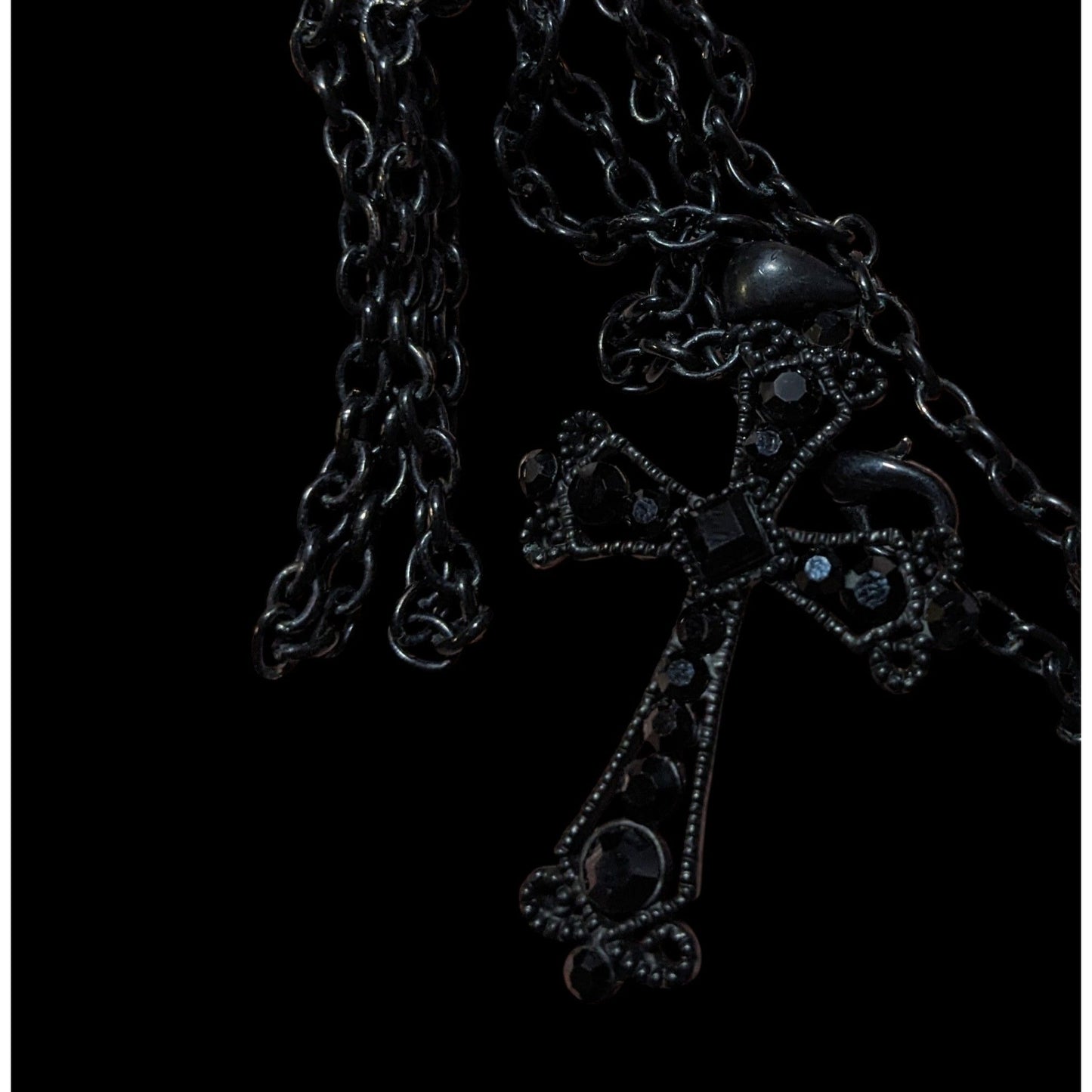 Gothic Black Rhinestone Cross Pendant Necklace