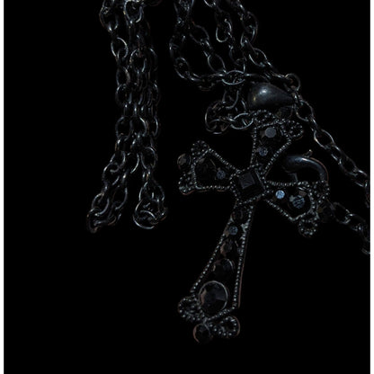 Gothic Black Rhinestone Cross Pendant Necklace