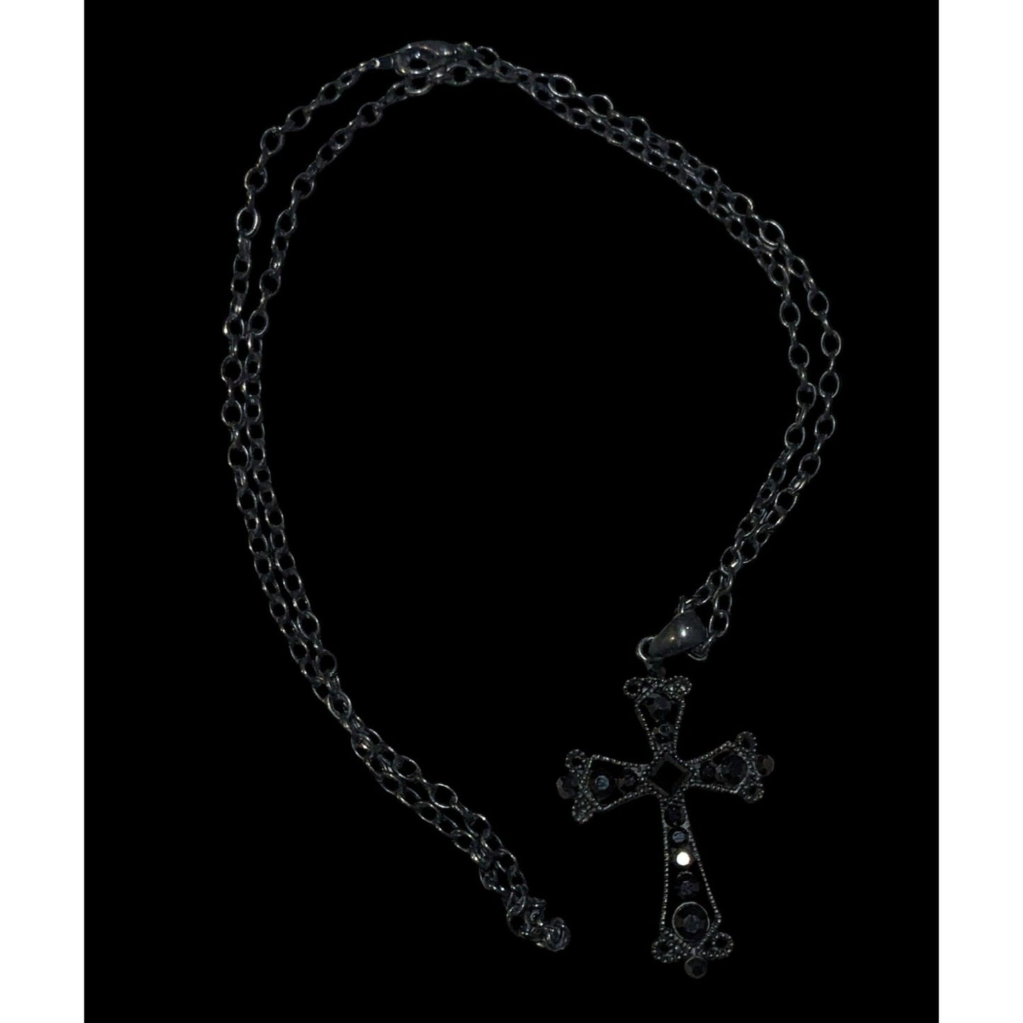 Gothic Black Rhinestone Cross Pendant Necklace