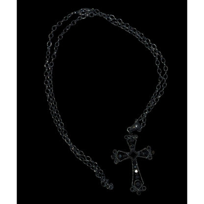 Gothic Black Rhinestone Cross Pendant Necklace