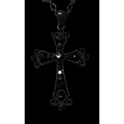 Gothic Black Rhinestone Cross Pendant Necklace