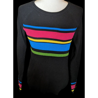 IZ Byer Black Knit Top With Vibrant Stripe Accents