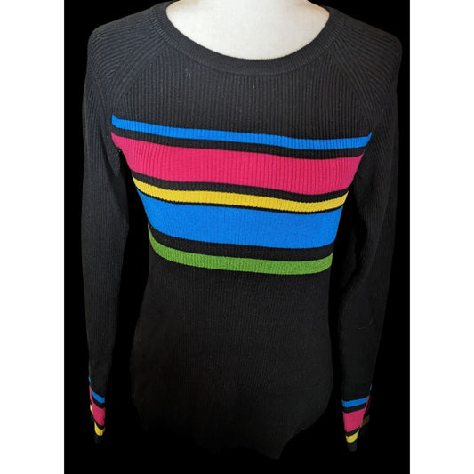 IZ Byer Black Knit Top With Vibrant Stripe Accents