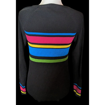 IZ Byer Black Knit Top With Vibrant Stripe Accents