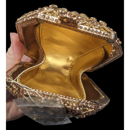 Luxury Rhinestone Encrusted Evening Bag Gold Tone With Removable Chain Strap