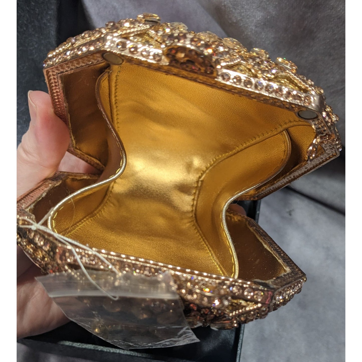 Luxury Rhinestone Encrusted Evening Bag Gold Tone With Removable Chain Strap