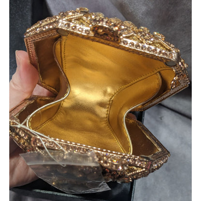 Luxury Rhinestone Encrusted Evening Bag Gold Tone With Removable Chain Strap