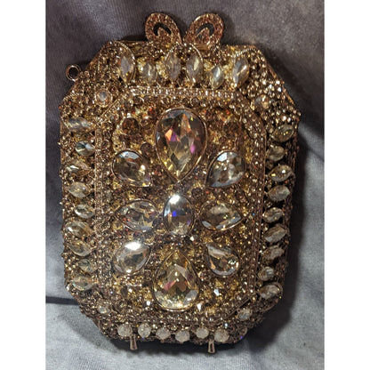 Luxury Rhinestone Encrusted Evening Bag Gold Tone With Removable Chain Strap