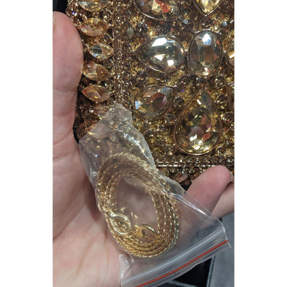 Luxury Rhinestone Encrusted Evening Bag Gold Tone With Removable Chain Strap